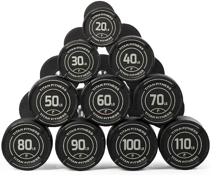 Titan Fitness Rubber Curl Fixed Barbells, Pre-Loaded Weight Bar for Strength Training & Weightlifting