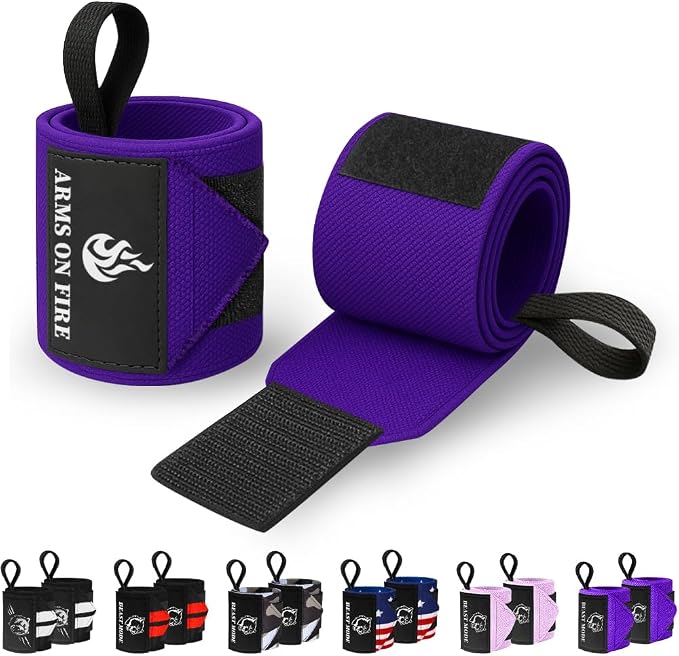 TECEUM Elastic Cotton Weightlifting Wrist Wraps with Thumb Loops, 1 Pair