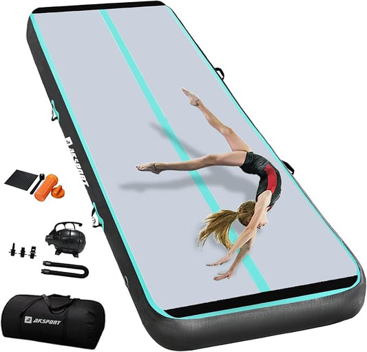 AKSPORT Gymnastics Air Mat Tumble Track Tumbling Mat Inflatable Floor Mats with Air Pump for Home Use/Tumble/Gym/Training/Cheerleading/Parkour/Beach/Park/Water