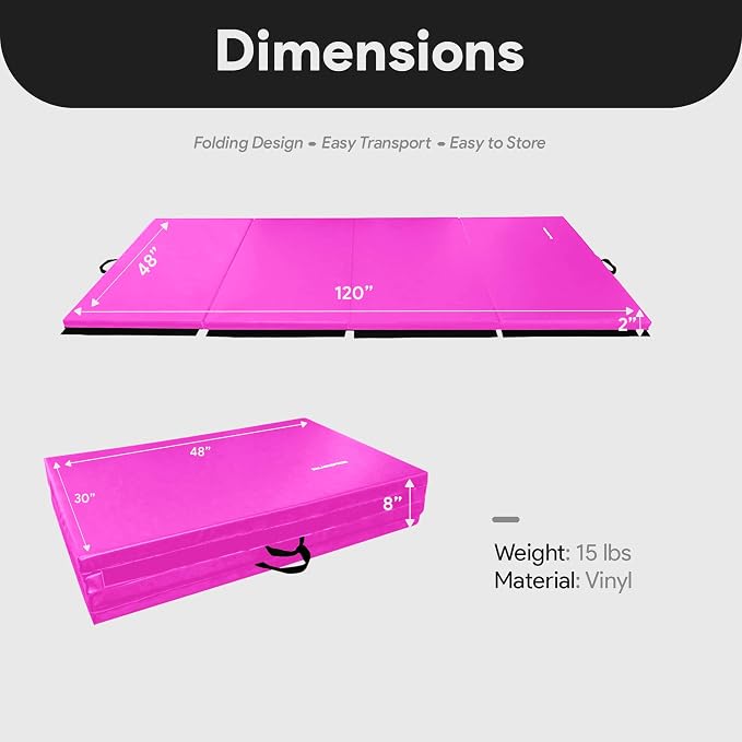 BalanceFrom 10x4 Feet 4-Panel Folding Gymnastics Mat – 2-Inch Thick Pad with Vinyl Surface and Carrying Handles for Tumbling, Yoga, Pilates, Home Workouts, and Martial Arts