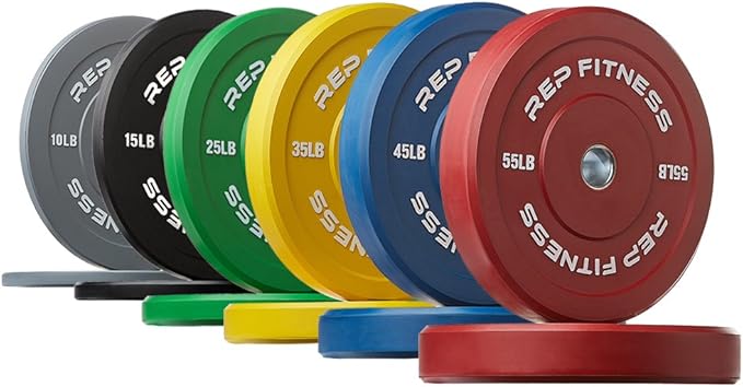 REP Color Bumper Plates LB Olympic Barbell Weights – Rubber Training Discs for Home Gym Strength Lifting, Low Bounce Durable, Weight Pairs & Sets 10 15 25 35 45 Pound Options