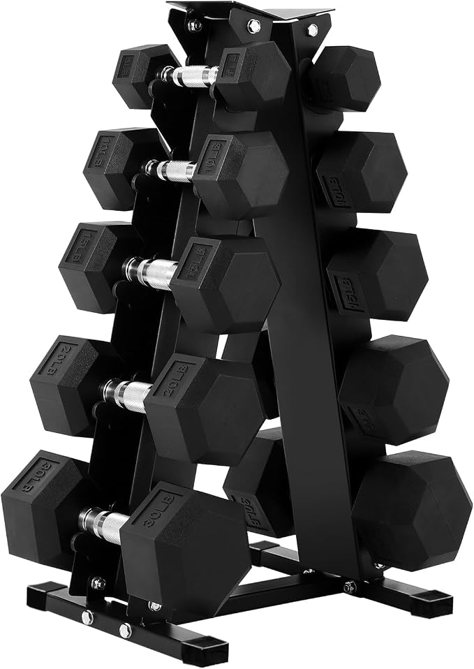 Hex Dumbbells Set for Home Gym – PVC/PEV Coated, Anti-Roll Design, Non-Slip Grip, Cast Iron Core – Versatile Strength Training Weights, 100LB Total (25LB×2+30LB×2)