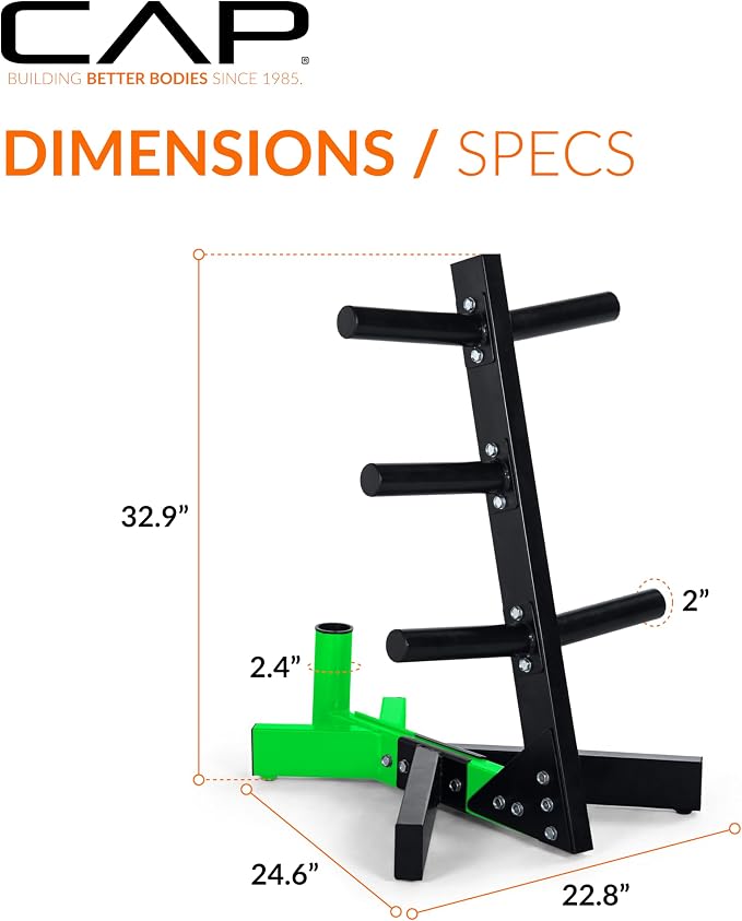 Cap Olympic Plate Tree Storage Rack for Weights & Barbells, Heavy-Duty Steel Weight Plate Organizer for 2-Inch Olympic Plates, Space-Saving Storage Rack, 300lb Capacity, Multiple Colors