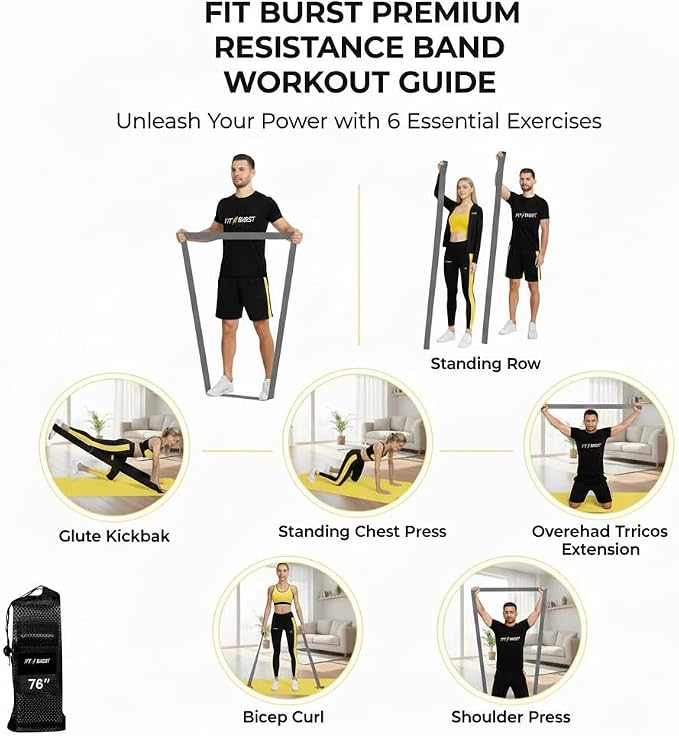 76-Inch Fabric Resistance Band for Full Body Workouts, Wide Non-Slip 120 LB | 76" Premium performance band, Home gym, Solid exercise band for big & tall size, Versatile resistance band, Machine washable