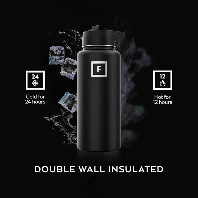 IRON °FLASK 32 oz Wide Mouth Water Bottle with Straw | Insulated Stainless Steel Sports Water Bottle with Leakproof Straw Lid - BPA Free, Cold 24 Hrs, Sweat Free (Blue Wavess)