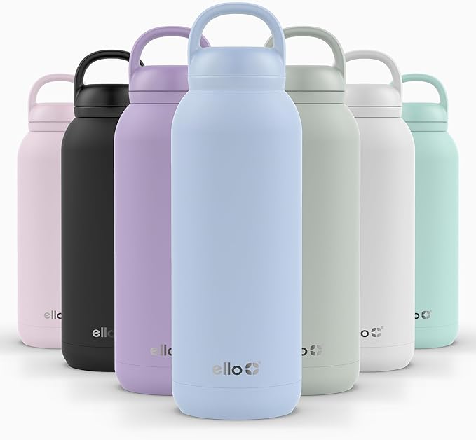 Ello Cooper Twist 40oz Insulated Stainless Steel Chug Water Bottle, Halogen Blue