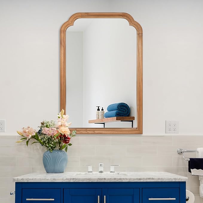 Wood Bathroom Mirror for Wall, 30 x 20 Inch Decorative Wall Mirror with Rustic Wooden Frame for Living Room, Vanity, Bedroom, Entryway, Farmhouse