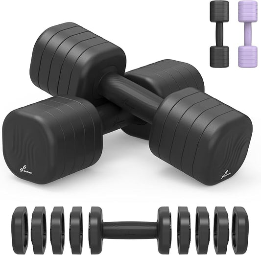 Adjustable Dumbbell Set of 2: Sportneer 4 in 1 Free Weights Dumbbells Set for Women, Hand Weights for Women at Home, Available in 5 lb × 2 and 10 lb × 2 Sets with Soft Rubber Handle for Home Gym Exercise Training