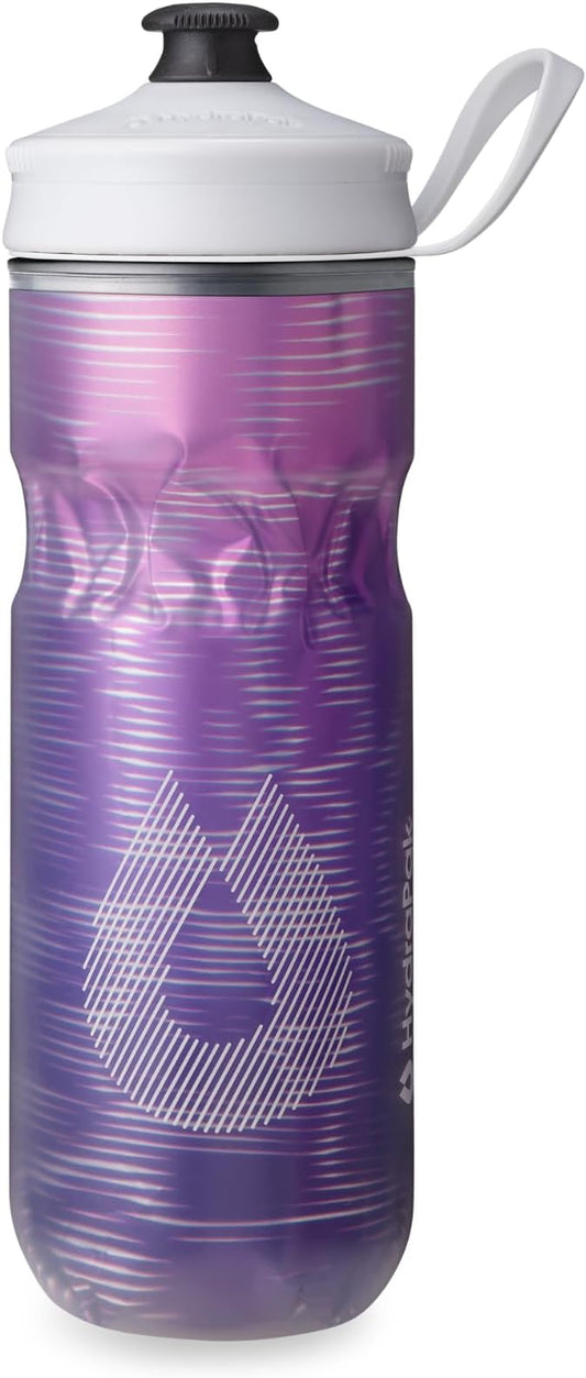 HydraPak Polar Sport Insulated Water Bottle (20oz, Pulse Purple) | High Flow, BPA Free, Tri-Layer Insulation, Leakproof, Dash Handle, Easy Squeeze, Self-Sealing Cap, for Sports
