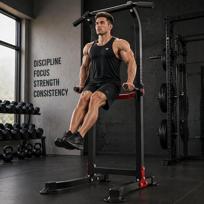 Pull Up Bar, Multifunction Power Tower Dip Bar Station Home Gym Strength Training Workout Equipment for Pull-up Push-up Dips