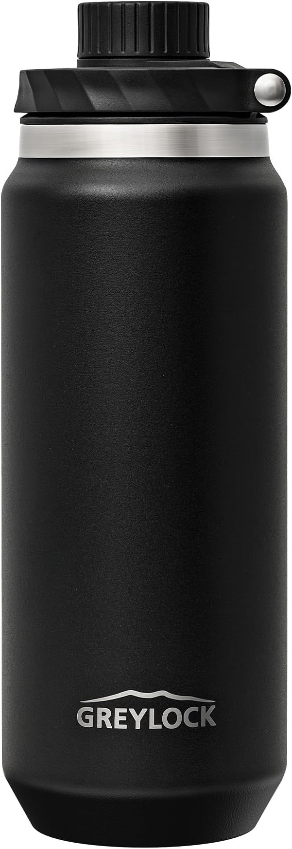 Greylock 20 oz Insulated Water Bottle with Straw Lid, Reusable Stainless Steel Sports Water Bottles with Foldable Handle, Leak Proof, Double-Wall Vacuum Insulation, 24 Hours Cold (Black)