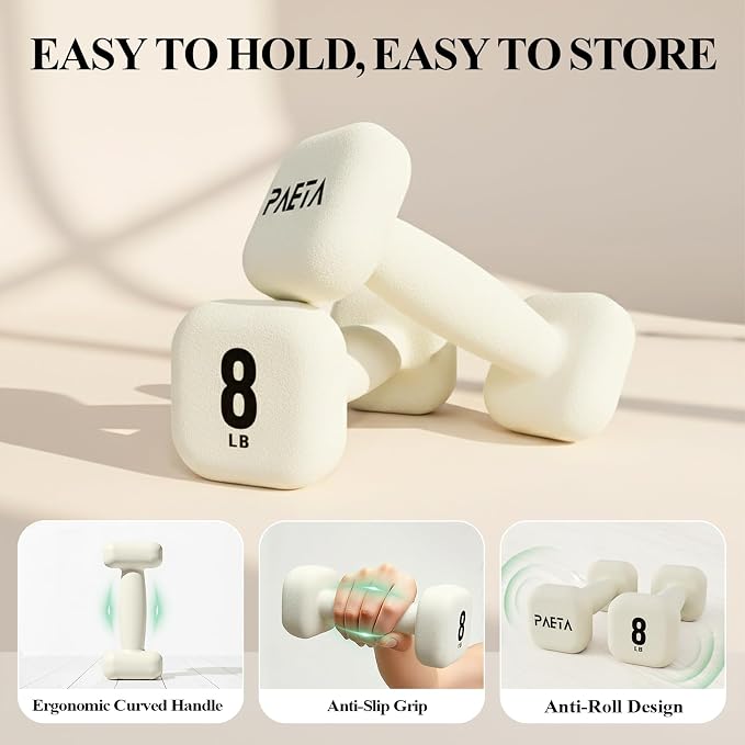 PAETA Neoprene Dumbbell, Hand Weights with Curved Grip for Women, Anti-Slip, Anti-Roll, Square Dumbbells for Full-Body Workout, Strength Training