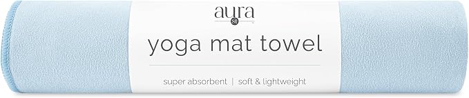 S&T INC. Aura Microfiber Yoga Mat Towel, 26.5" x 72", Blue | Soft and Absorbent, Quick-Dry for Gym, Pilates, and Hot Yoga, Compact for Gym Bag, Machine Washable