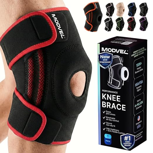 Modvel Knee Brace with Side Stabilizers & Patella Gel Pads for Pain Relief and Joint Support Breathable, Non-Slip Compression Sleeve for Men & Women, Arthritis, Meniscus, ACL Recovery