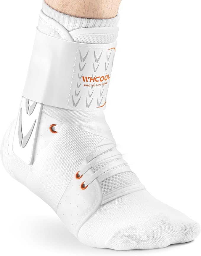 Slim-Fit Ankle Brace for Sprained Ankle, Quick Lace Up Ankle Support for Women Men with 2 Auto-Shaped Pads, Air Fabric Cool Ankle Stabilizer for Injury Recover, Running,Sports, White,L