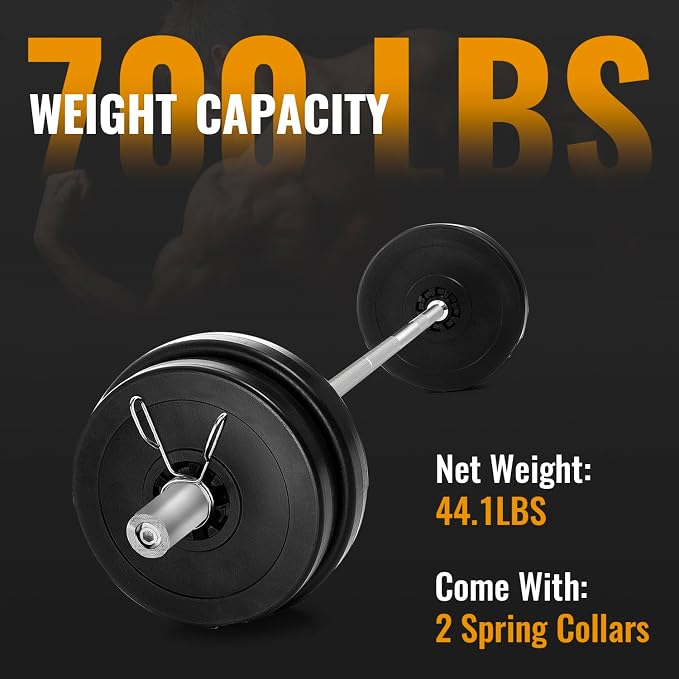 PayLessHere | 7ft Olympic Barbell | 700LB Capacity | Chrome Steel Bar | with Knurled Grip, Rotating Sleeves, 2 Clamps | Anti-Rust Finish | For Gyms, Home Gyms, Weightlifting & Powerlifting