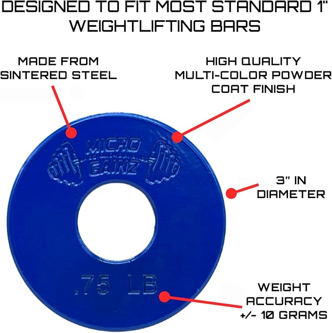 Micro Gainz Standard 1-Inch Center Hole Fractional 8 Piece Weight Plates with Bag, Designed for Standard 1-Inch Dumbbell & Barbell for Strength Training and Weight Lifting, Made in USA