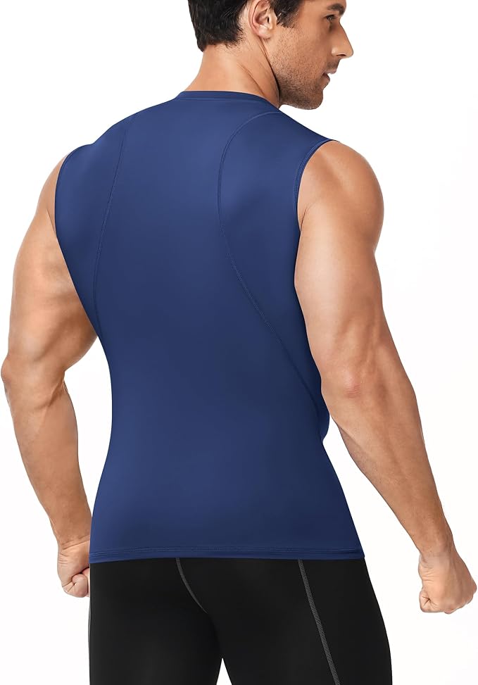 Men's Compression Shirt Sleeveless Athletic Workout Tank Tops Quick Dry Muscle Undershirts for Gym Running