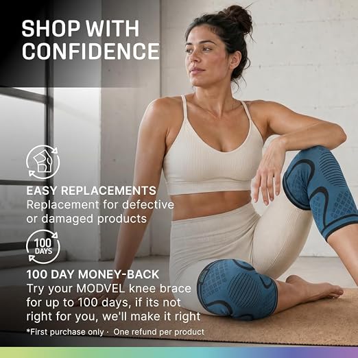 Modvel 2 Pack Knee Brace for Women - Knee Support for Walking, Knee Compression Sleeves for Pain Relief, Knee Sleeves for Women, Knee Brace for Sports, Workouts & Arthritis
