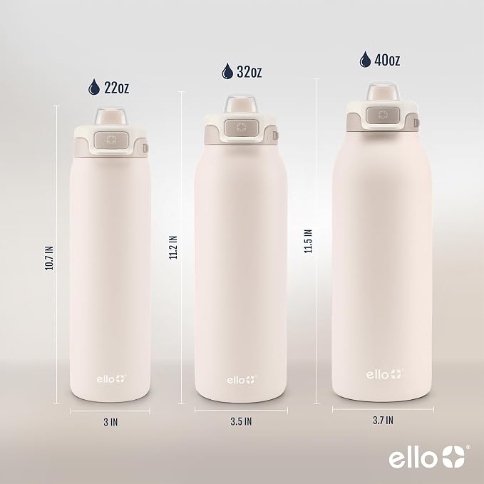 Ello Pop & Fill Insulated Stainless Steel Water Bottle with Quick Fill Lid, Leakproof Locking, Sip or Chug Spout, BPA-Free, Double Wall Vacuum Insulated for Sports, Travel & School- 22oz / 32oz / 40oz