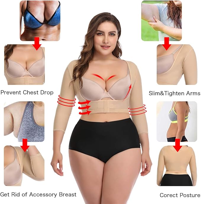 woahee Women's Arm Shaper Plus Size Arm Faja Compression Sleeve Garment Post Surgical Arm Shapewear
