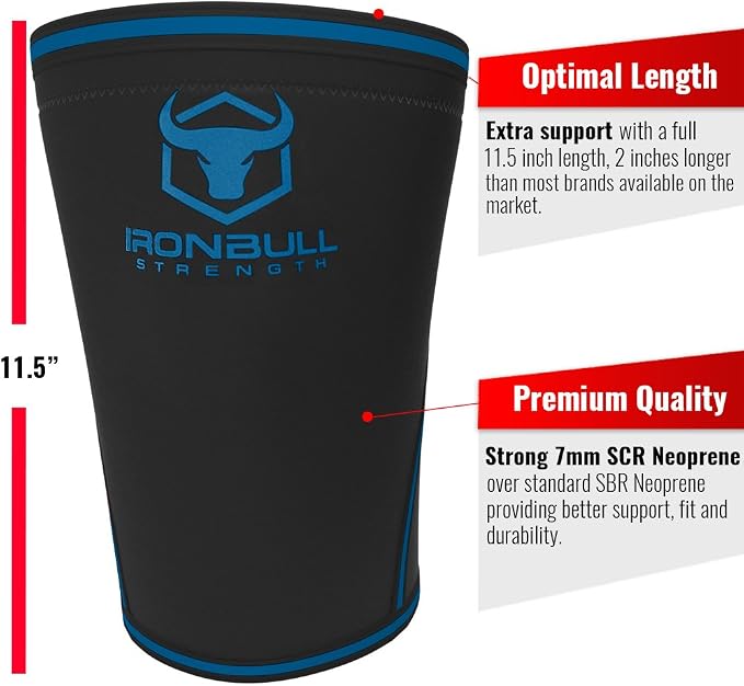 Iron Bull Strength Knee Sleeves 7mm (1 Pair) - Compression Brace & Knee Sleeve For Weightlifting, Powerlifting & Cross Training - Knee Support for Squats - Men & Women