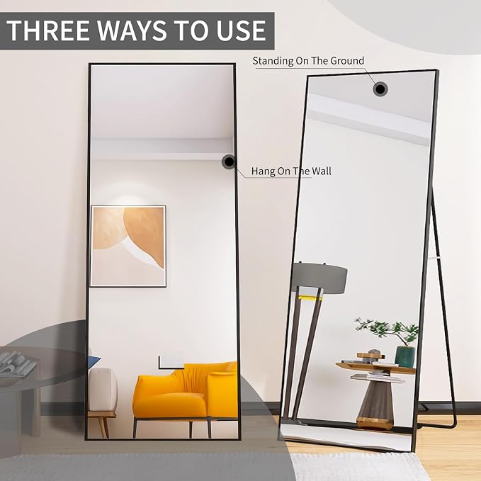 LFT HUIMEI2Y 71"x32" Full Length Mirror, Black Floor Mirror | Tempered Oversized Mirror Full Body with Aluminum Alloy Frame; Standing, Leaning, or Wall Mount for Bedroom, Living Room