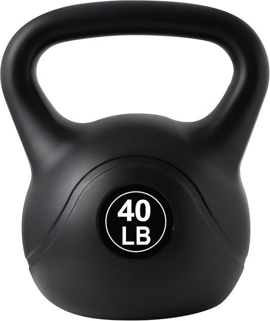 ALTLER Vinyl Plastic Concrete Kettlebell 10-50LBS Safe Strength Training Kettlebell Anti-Slip Grip Weight for Home Workouts and Men/Women/Beginners