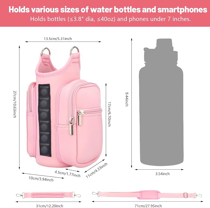 Magnetic Gym Bag Water Bottle Holder with Phone Pockets Shoulder Strap for Men Women