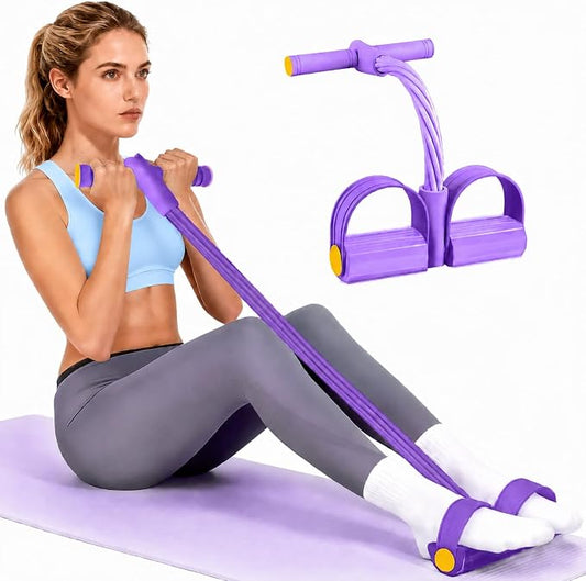 Pedal Resistance Bands with Handles, Durable 6-Tubes Multifunction Resistance Band, Natural Rubber Foot Pedal Resistance Bands, Fitness Resistance Bands for Abdomen, Waist, Arm, Leg, Pilates (Purple)