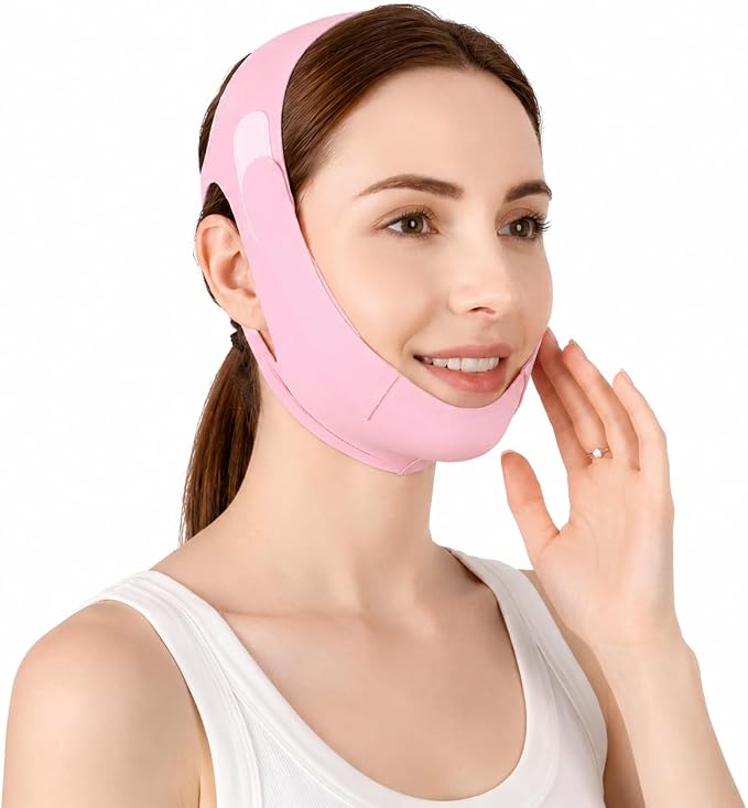 Chin Strap for Sleeping,Adjustable Chin Strap,Jaw Strap,Jawline Shaper,Pink