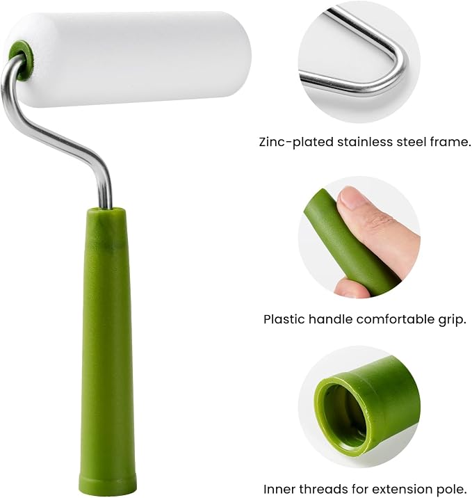 Mister Rui Small Paint Roller, Paint Cup with Handle Foam Brush, 16 Pack | 4 Inch Paint Bucket with Disposable Liner, Paint Brush, Hand Held Paint Pail, Roller Frame for Painting Wall, Trim, Touch-ups