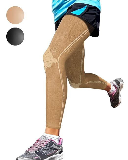 Sparthos Compression Leg Sleeve Men, Full Leg Compression Sleeve, Beige-LG