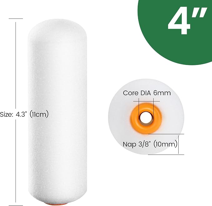 VOOMEY Mini Paint Roller, 4 Inch Foam Paint Roller 10 Pack | Small Paint Roller Covers, Roller Paint for Painting Walls, Cabinets, Corner, Cupboards, Doors
