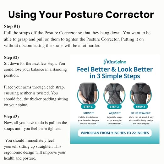 Kizu Spine Posture Corrector for Women and Men, Upper Back Brace Support | Comfortable Adjustable Shoulder Straps, Supports Upright Posture, Eases Daily Neck & Back Tension, Fits Under Clothes