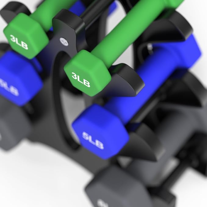 Portzon Dumbbells Neoprene with Non Slip Grip weight for Total Body Workout Compatible with of 2 Set,1-15 LB, Anti-Slip, Anti-roll, Hex Shape