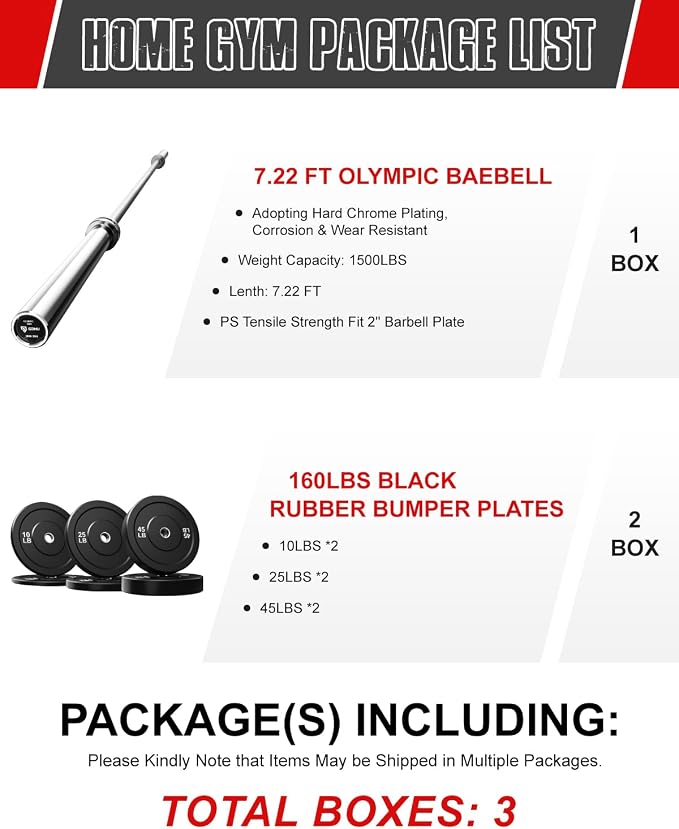 PB01 7FT Olympic Barbell, Weight Bar with Knurled Grip for Squats, Deadlifts, Weightlifting, Strength Training, Bench Press, Fits 2-inch Standard Weight Plates, 1500LB Capacity