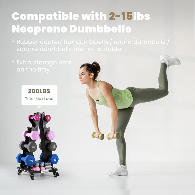 LIONSCOOL Dumbbell Rack Stand Only, A-Frame Rolling Weight Storage and Tray | 5 Tier Steel Rack with Premium Solid Wheels, Portable Home Gym Fitness Storage Organizer, 200/300/700LBS Weight Capacity