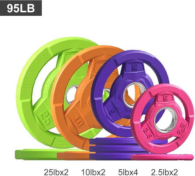 Color Coded 2-Inch Rubber Coated Olympic Grip Plate for Barbell,Solid Cast Iron Weight Plates for Strength Training, Weightlifting, Home Gym, 2.5/5/10/15/25/35/45 LB, Single and Pair