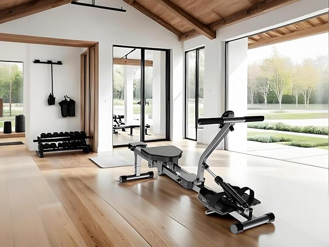 Foldable Rowing Machine, 12-Level Hydraulic Rower for Home Gym | 300LBS Capacity Compact Rowing Machine with LCD Display, Full Body Workout Equipment for Home Exercise & Cardio Training
