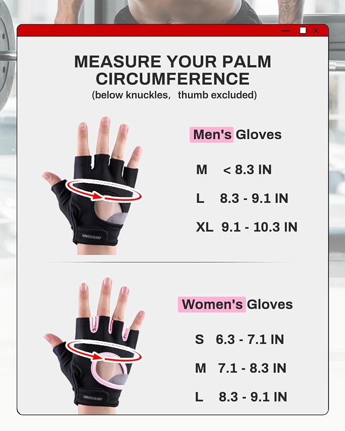 VINSGUIR Workout Gloves for Men and Women, Weight Lifting Gloves with Excellent Grip, Lightweight Gym Gloves for Weightlifting, Cycling, Exercise, Crosstraining, Pull ups, Fitness, Climbing and Rowing