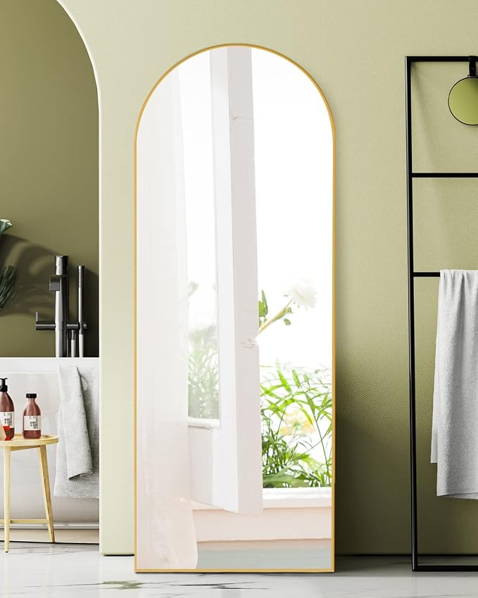 Vlush 59''x16'' Arched Full Length Mirror, Floor Mirror with Stand,Aluminum Alloy Frame,Freestanding or Wall-Mounted Mirror for Living Room/Bedroom - Gold