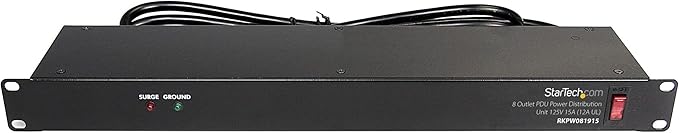 StarTech.com 8 Outlet Horizontal 1U Rack Mount PDU Power Strip for Network Server Racks - Surge Protection - 120V/15A - w/ 6ft Power Cord (RKPW081915) | Power strip for network server racks, Surge protection, Rugged steel chassis, LED ground and surge ...