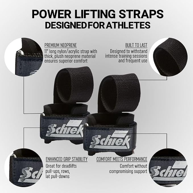 Schiek Sports 1000-PLS Deluxe Power Lifting Wrist Straps - Weight Lifting Wrist Wraps