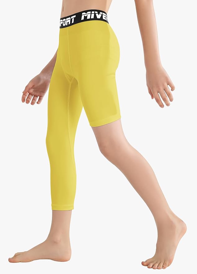 MIVEI One Leg Compression Tights Youth Boys Basketball Leg Sleeve | Kids Compression Pants Girls' Single Leg Tights 3/4 Leggings for Baseball Softball Soccer Running Football, Sports Base Layer