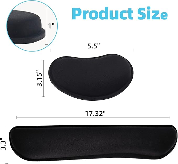 MXCOIRTP Keyboard Wrist Rest Pad, Ergonomic Memory Foam Set Wrist Cushion Support for Easy Typing & Pain Relief, Mouse Wrist Pad, Anti-Slip Wrist Support for Gaming, Computer, Laptop, Office -Black