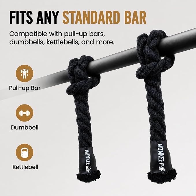 Rope Grips Cotton Black (Pair) Pull-up, Grip Strength,