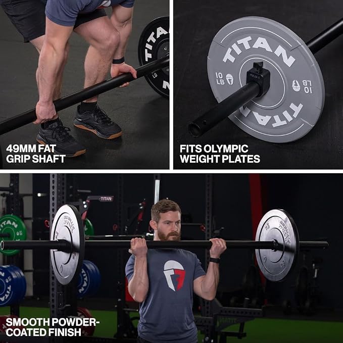 Titan Fitness Axle Barbell, Fat Grip Strength Training, Olympic Bar, Powder-Coated Steel