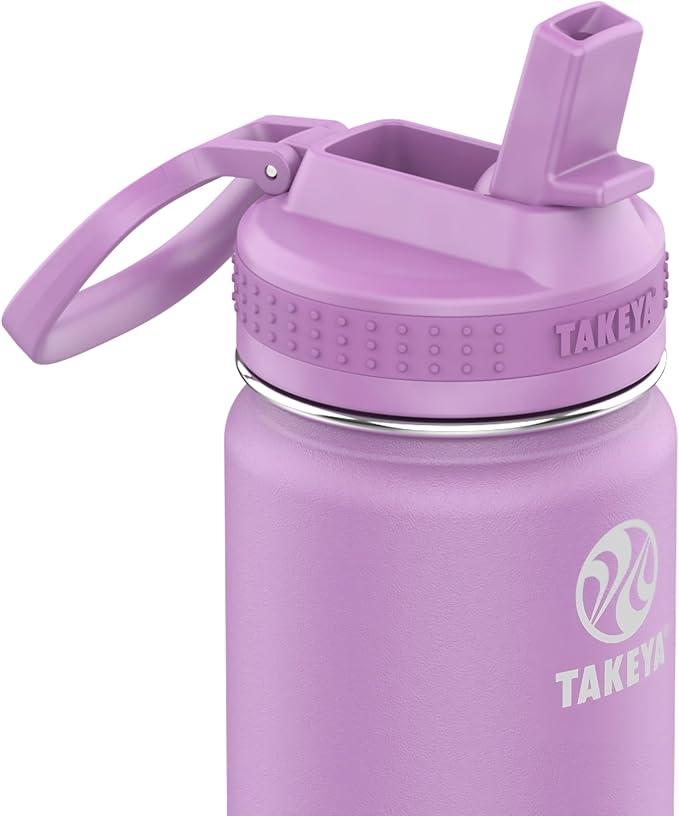 Takeya 24 oz Actives Stainless Steel Water Bottle with Straw Lid – Leakproof, Double-Wall Insulated, Keeps Drinks Cold 24 hrs/Hot 12 hrs, BPA-Free, Powder-Coated, Gym & Travel, Lilac
