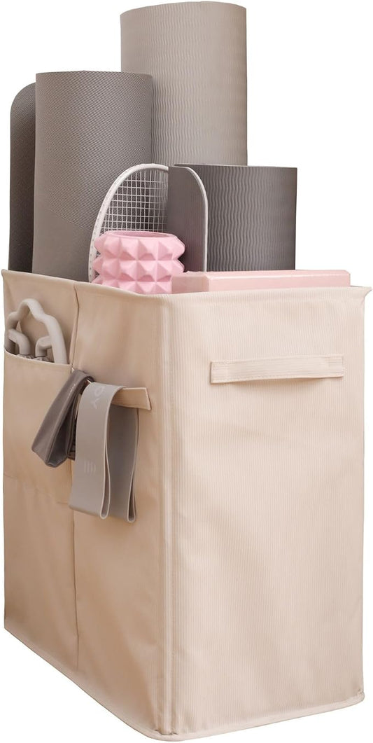 Home Gym Storage Rack, Workout Organizer, Exercise Equipment Storage for Yoga Mat Straps, Thick Yoga Mat (Oatmeal Beige, X-Large)
